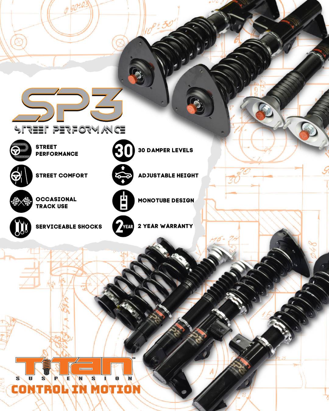 アッコ Toyota Mark X ZIO ANA10/GGA10 07-13 - TiTAN SP-3 Adjustable