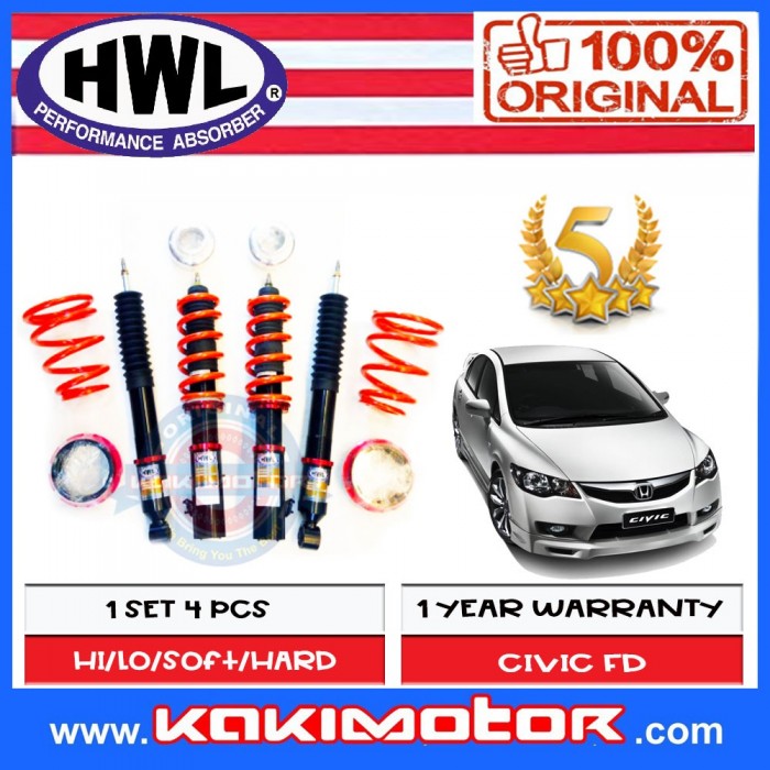 HWL ST1 Adjustable Coilover Suspension Honda Civic FD